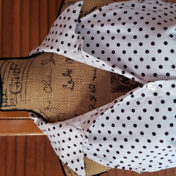 Never worn size 14 runs small brown polka dot white cotton dress - Picture 3 of 9